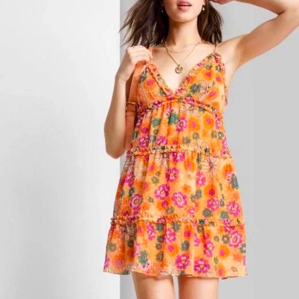 NWT - wild Fable - Orange Boho Floral Tank Mini Dress - Plus Size
